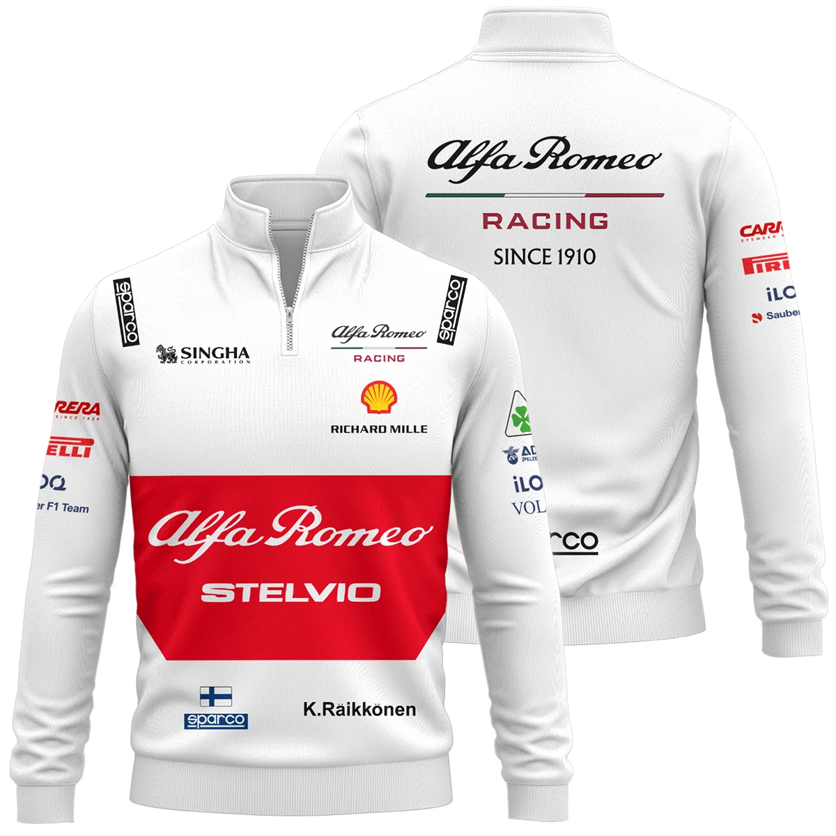 2019 Kimi Raikkonen Racing Suit Alfa Romeo F1 Quarter-Zip Sweatshirt BLVAKR191125A6QZS