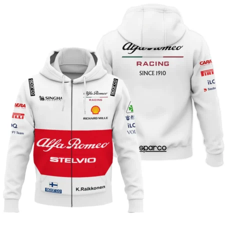 2019 Kimi Raikkonen Racing Suit Alfa Romeo F1 Zipper Hoodie BLVAKR191125A6ZHD - Racing Lifestyle Clothing
