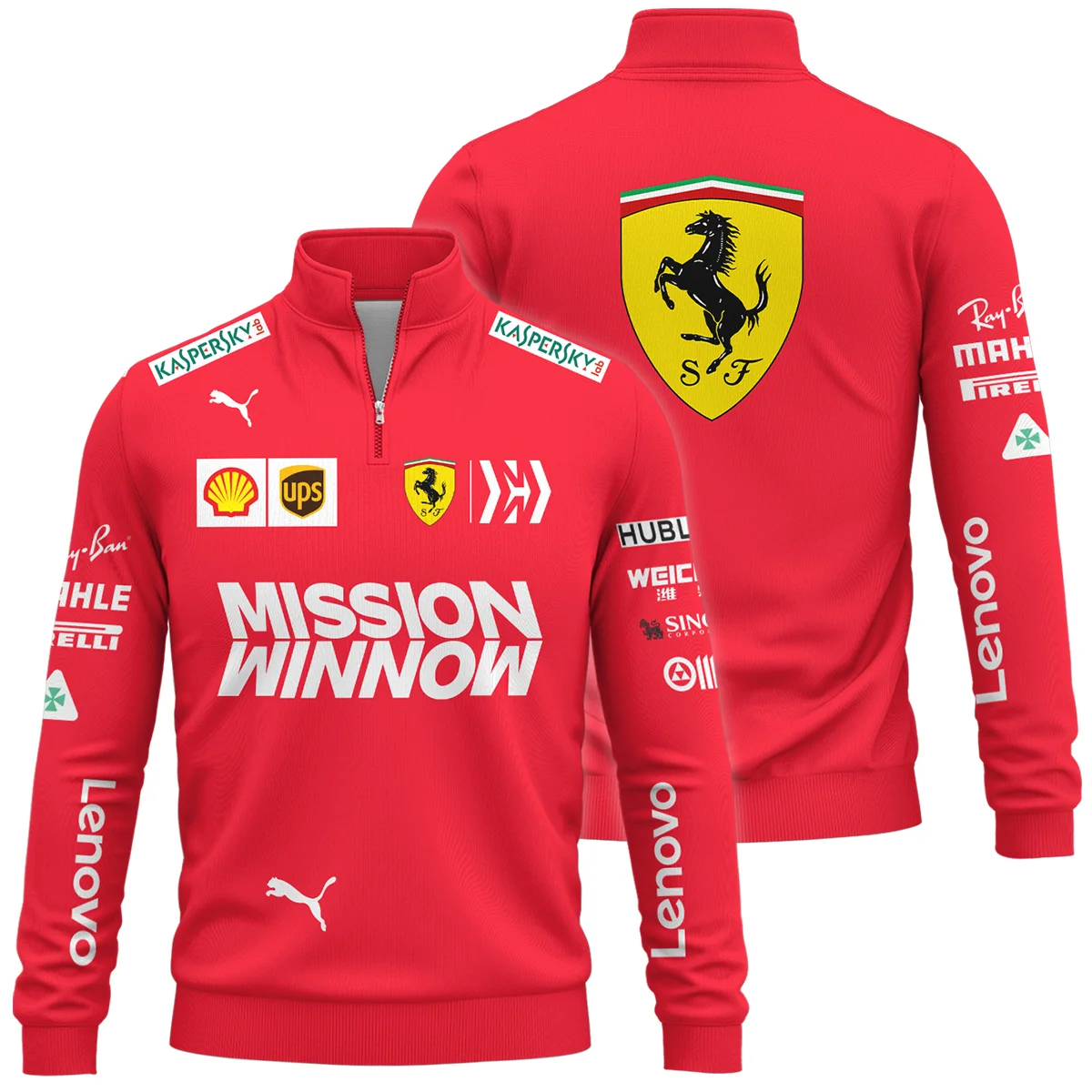 2019 Sebastian Vettel Racing Suit Ferrari F1 Quarter-Zip Sweatshirt BLVASV110925A10QZS - F1 Fan Gear