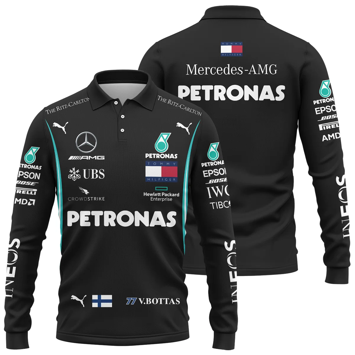 2019 Valtteri Bottas Racing Suit Mercedes F1 Long Polo Shirt BLVAVB130925A1LPL - Racing Lifestyle Clothing