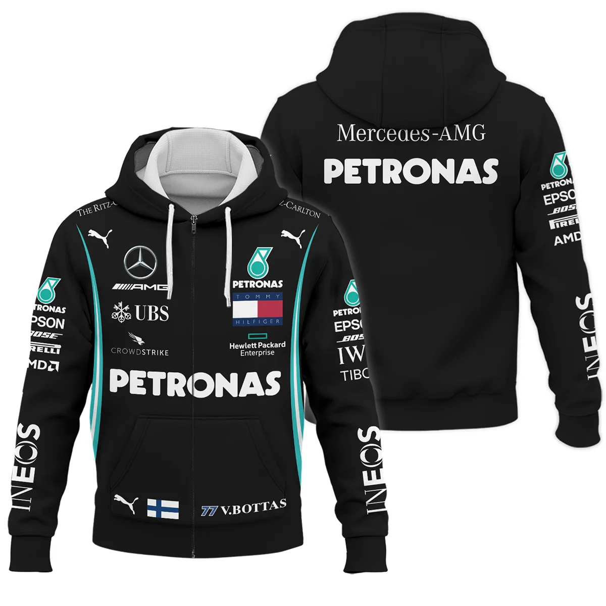 2019 Valtteri Bottas Racing Suit Mercedes F1 Zipper Hoodie BLVAVB130925A1ZHD - Formula Racing Apparel