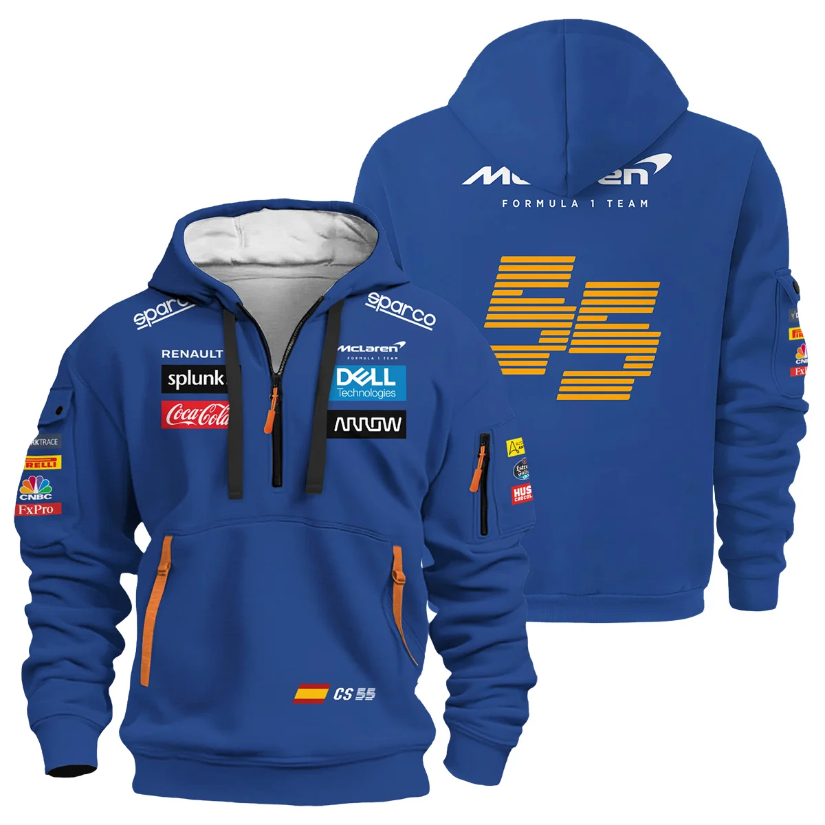 2020 Carlos Sainz Racing Suit McLaren F1 Hoodie Half Zip BLVACS190825A16HDF - Racing Lifestyle Clothing