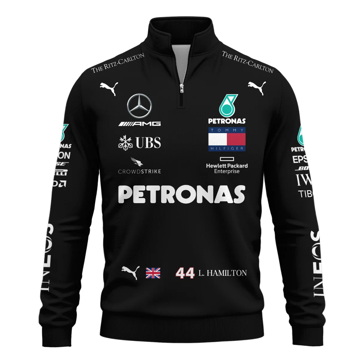 2020 Lewis Hamilton Racing Suit Mercedes F1 Quarter-Zip Sweatshirt BLVALH180825A3QZS - Image 2