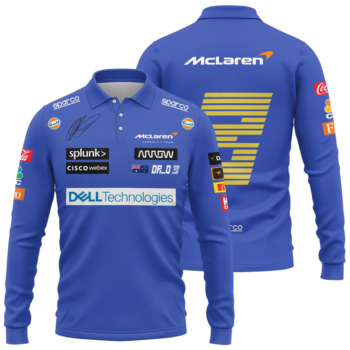 2021 Daniel Ricciardo McLaren F1 Team Race Suit Long Polo Shirt BLVA180725A03LPL - Motorsport Apparel
