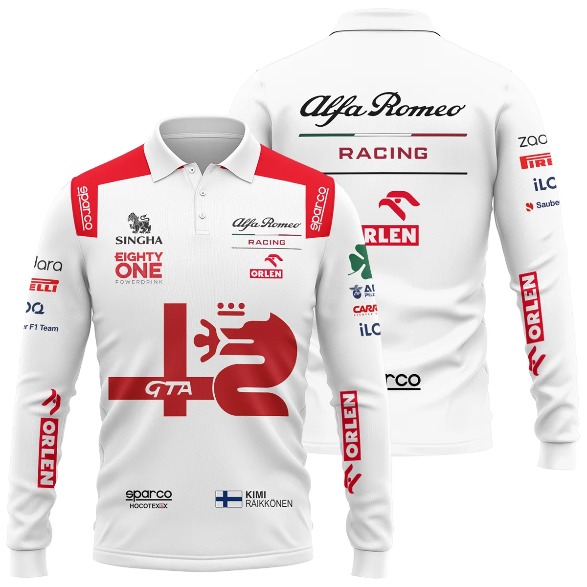 2021 Kimi Raikkonen Racing Suit Alfa Romeo F1 Long Polo Shirt BLVAKR191125A8LPL