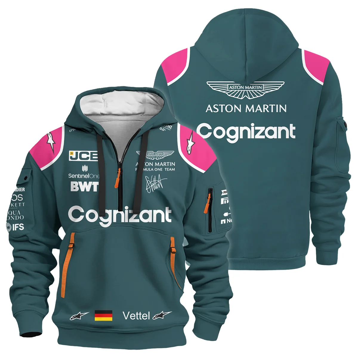 2021 Sebastian Vettel Racing Suit Aston Martin F1 Hoodie Half Zip BLVASV110925A2HDF - Motorsport Lifestyle Wear