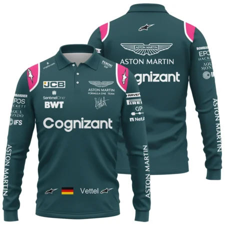 2021 Sebastian Vettel Racing Suit Aston Martin F1 Long Polo Shirt BLVASV110925A2LPL - Race Day Design