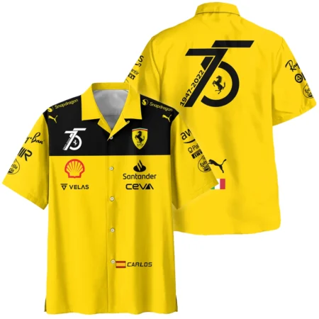 2022 75th Anniversary Carlos Sainz Racing Suit Ferrari F1 Hawaiian Shirt BLVACS190825A13HW - Race Day Design