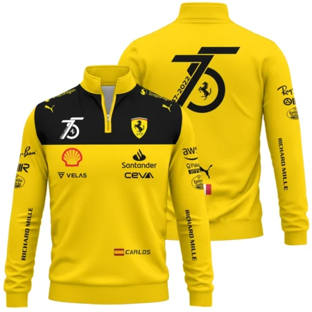 2022 75th Anniversary Carlos Sainz Racing Suit Ferrari F1 Quarter-Zip Sweatshirt BLVACS190825A13QZS - Race Day Outfit