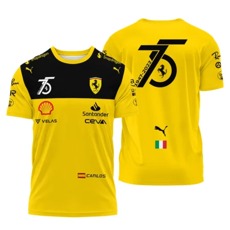 2022 75th Anniversary Carlos Sainz Racing Suit Ferrari F1 T-Shirt BLVACS190825A13TS - Formula Racing Apparel