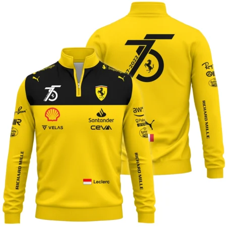 2022 75th Anniversary Charles Leclerc Racing Suit Ferrari F1 Quarter-Zip Sweatshirt BLVACL190825A13QZS - Formula Racing Apparel