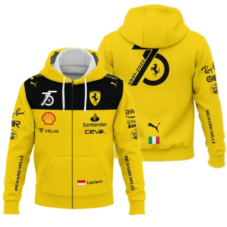 2022 75th Anniversary Charles Leclerc Racing Suit Ferrari F1 Zipper Hoodie BLVACL190825A13ZHD - Motorsport Lifestyle Wear