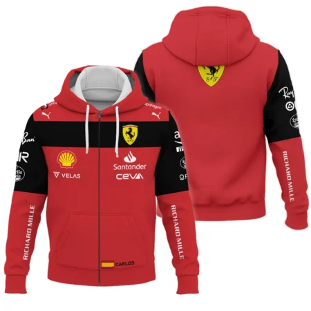 2022 Carlos Sainz Racing Suit Ferrari F1 Zipper Hoodie BLVACS190825A11ZHD - Race Day Design