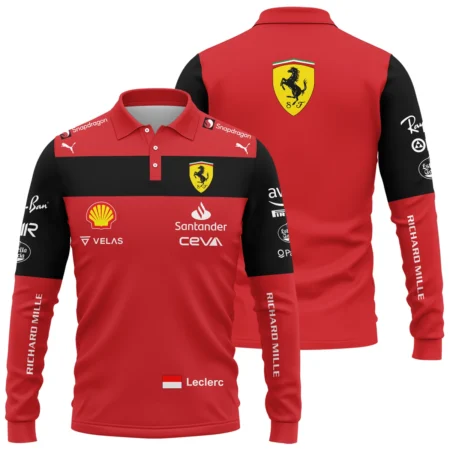 2022 Charles Leclerc Racing Suit Ferrari F1 Long Polo Shirt BLVACL190825A11LPL - Formula Racing Apparel