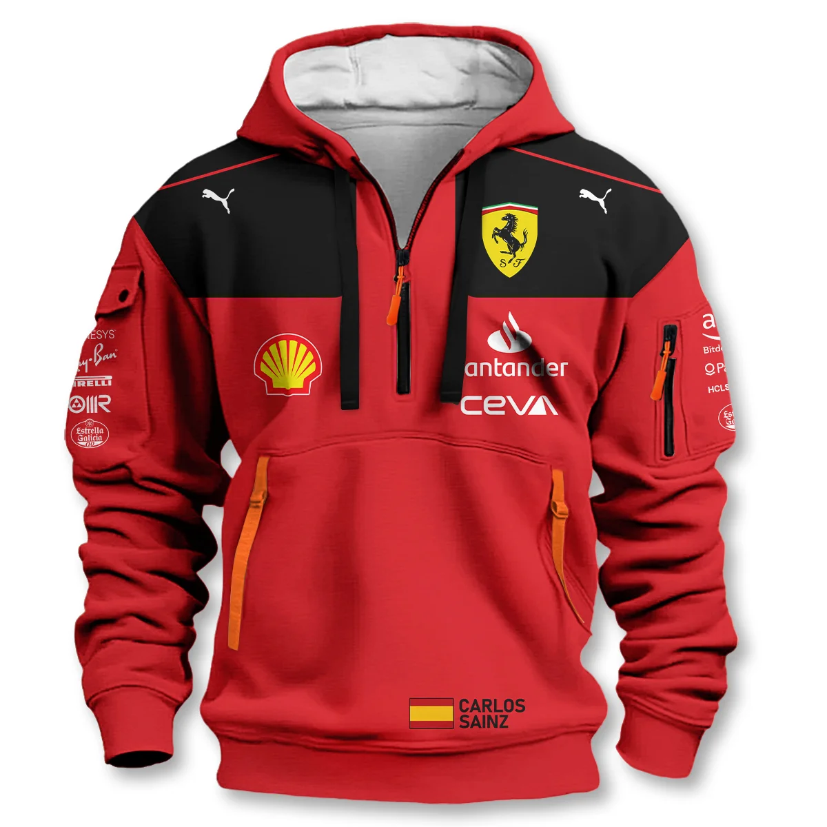 2023 Carlos Sainz Racing Suit Ferrari F1 Hoodie Half Zip BLVACS190825A10HDF - Image 2