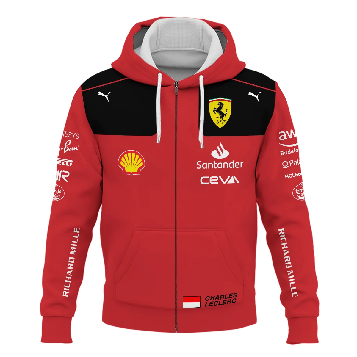 2023 Charles Leclerc Racing Suit Ferrari F1 Zipper Hoodie BLVACL190825A10ZHD - Image 2