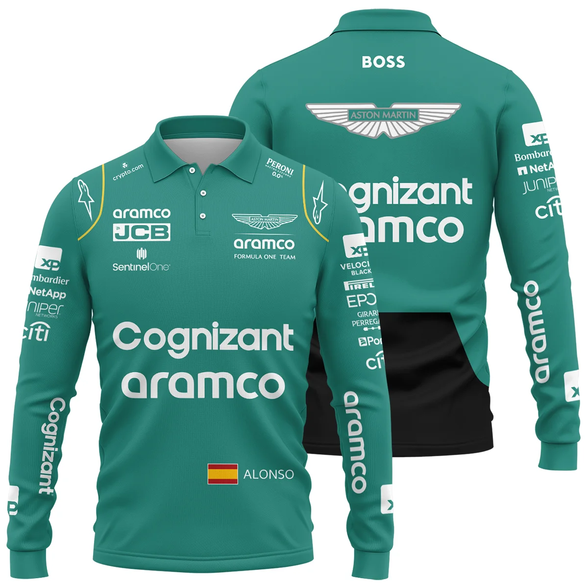 2023 Fernando Alonso Racing Suit Aston Martin F1 Long Polo Shirt BLVAFA030925A10LPL - Formula Racing Apparel