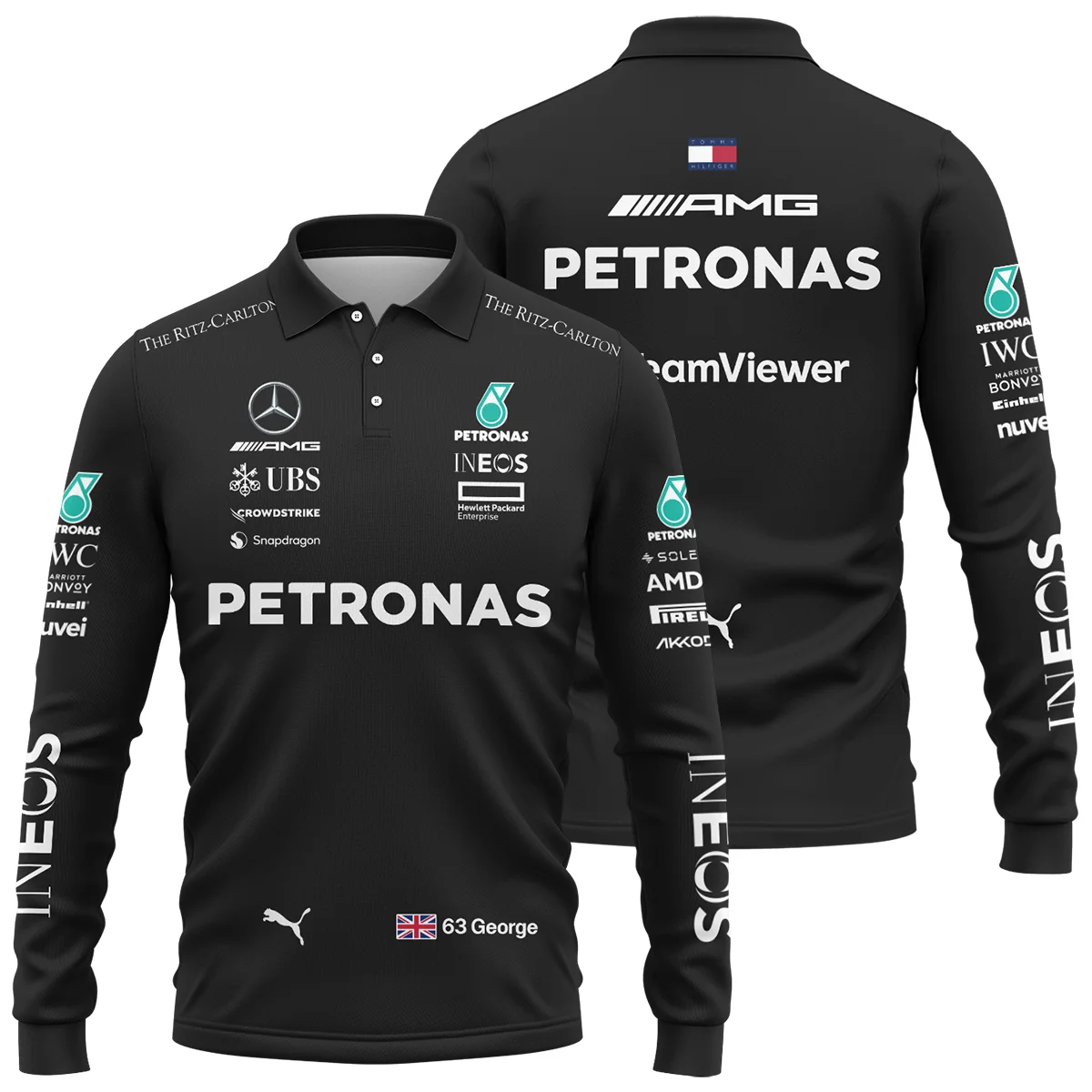 2023 George Russell Racing Suit Mercedes F1 Long Polo Shirt BLVAGR080925A2LPL - Pit Lane Clothing