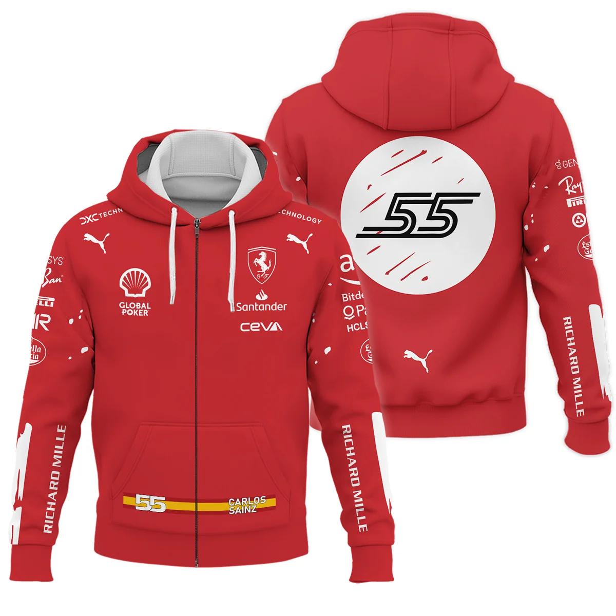 2023 Las Vegas GP Carlos Sainz Racing Suit Ferrari F1 Zipper Hoodie BLVACS190825A4ZHD - F1 Fan Gear