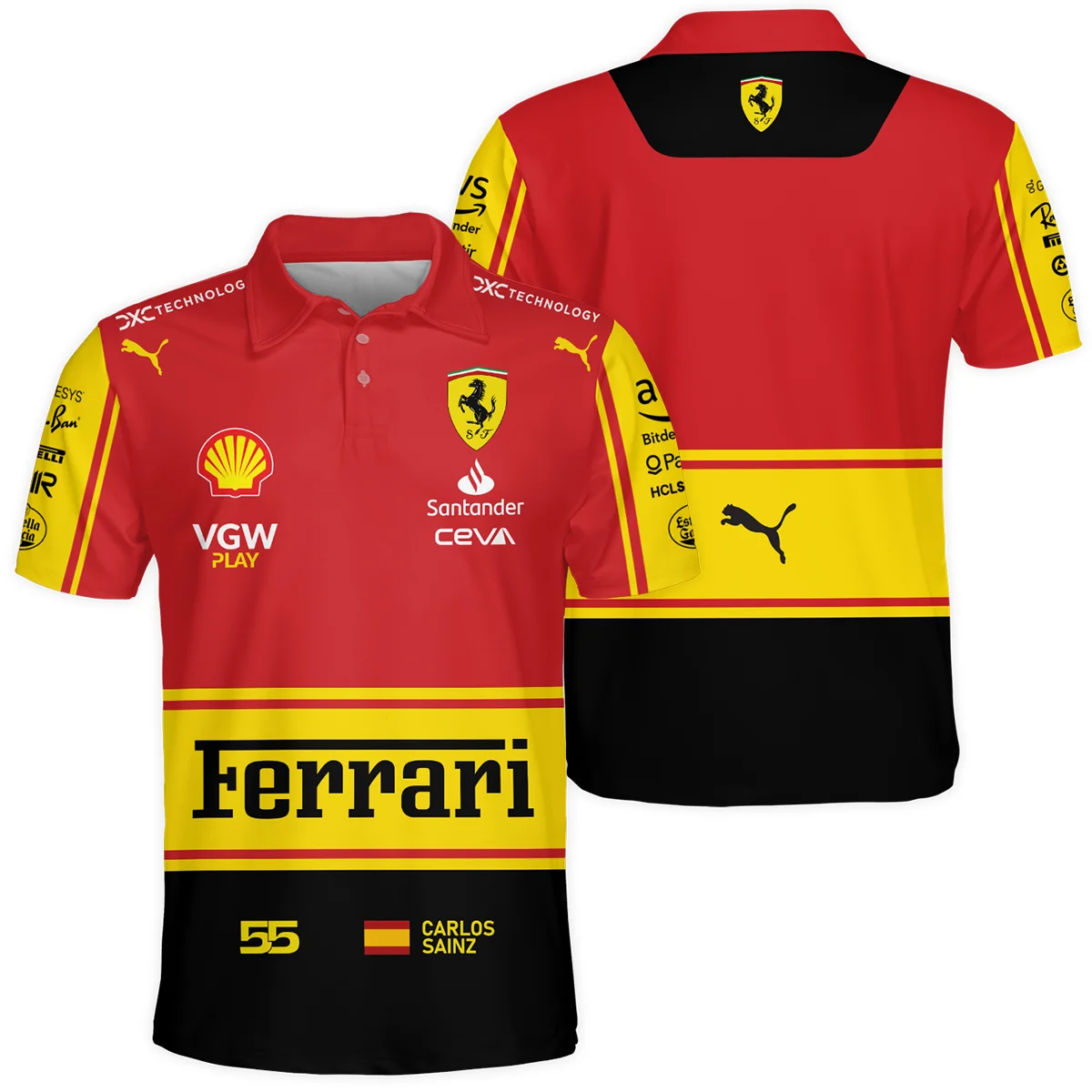 2023 Monza GP Carlos Sainz Racing Suit Ferrari F1 Polo Shirt BLVACS190825A9PL - F1 Fan Gear
