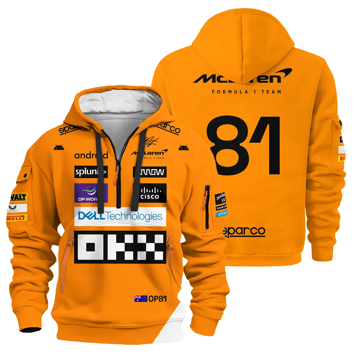 2023 Oscar Piastri Racing Suit McLaren F1 Hoodie Half Zipper BLVAOP150825A1HDF - Racing Lifestyle Clothing