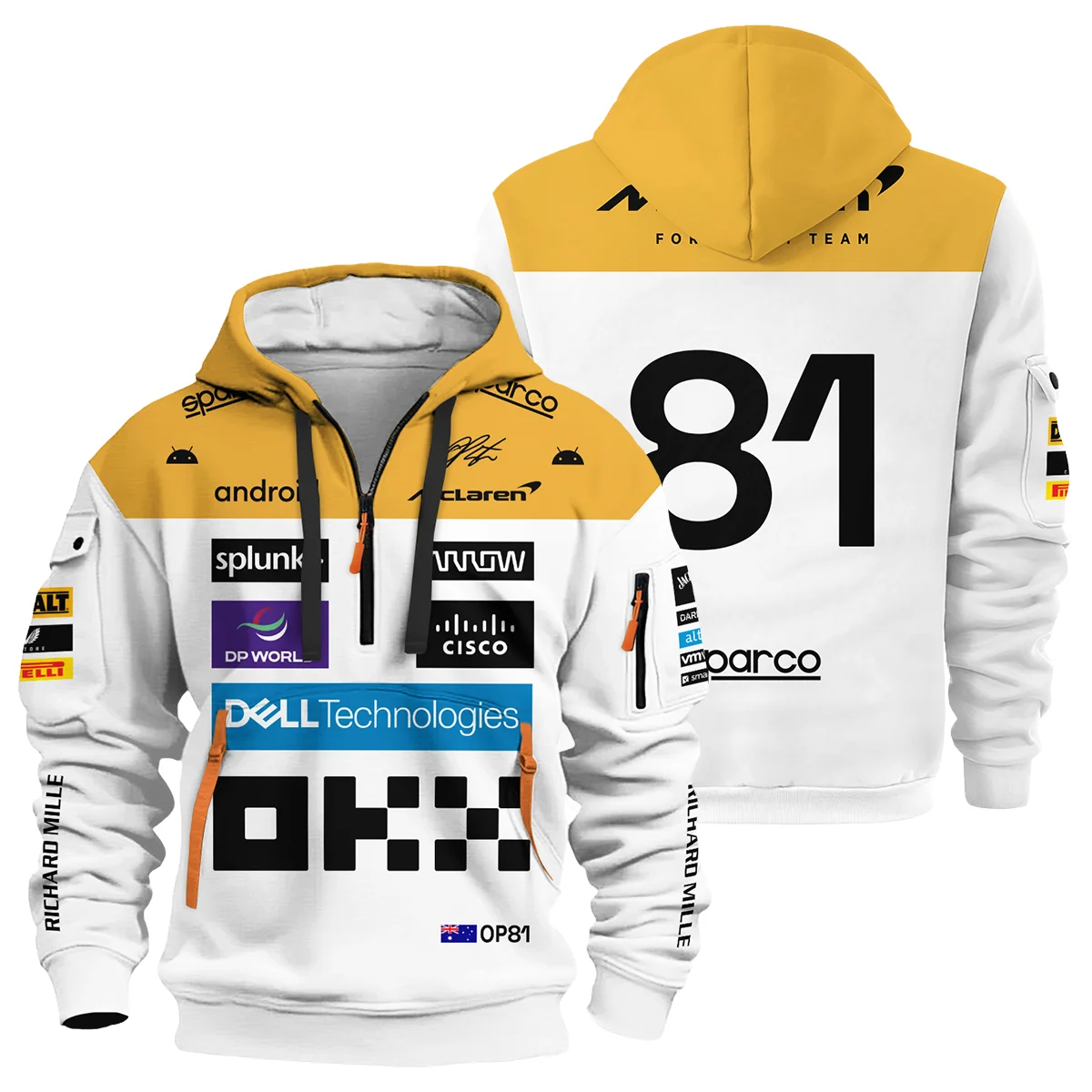 2023 Oscar Piastri Racing Suit McLaren F1 Hoodie Half Zipper BLVAOP150825A2HDF - F1 Fan Gear
