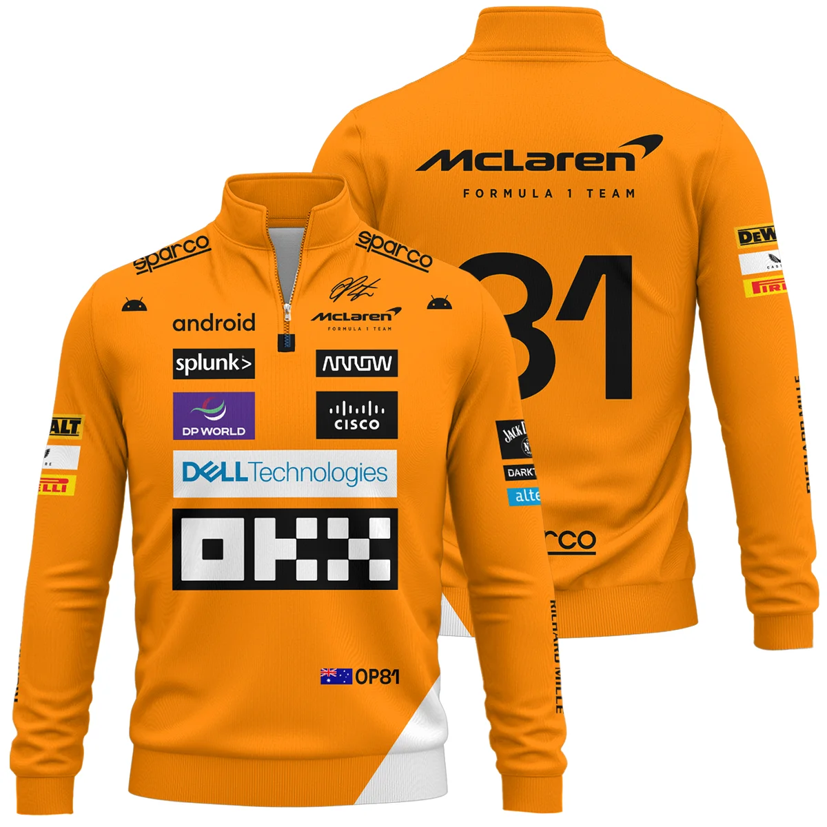 2023 Oscar Piastri Racing Suit McLaren F1 Quarter-Zip Sweatshirt BLVAOP150825A1QZS - Racing Lifestyle Clothing