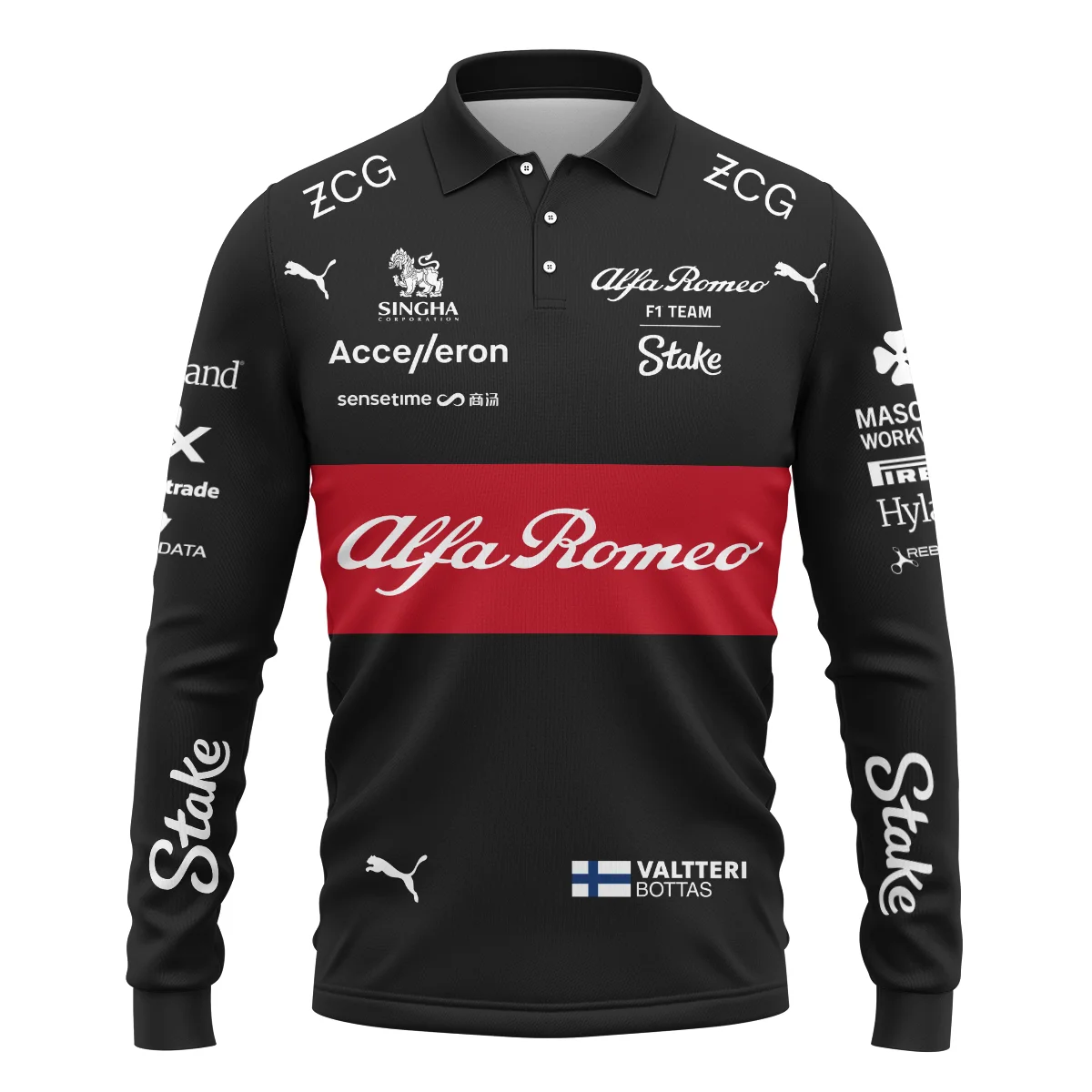 2023 Valtteri Bottas Racing Suit Alfa Romeo F1 Long Polo Shirt BLVAVB130925A5LPL - Image 2