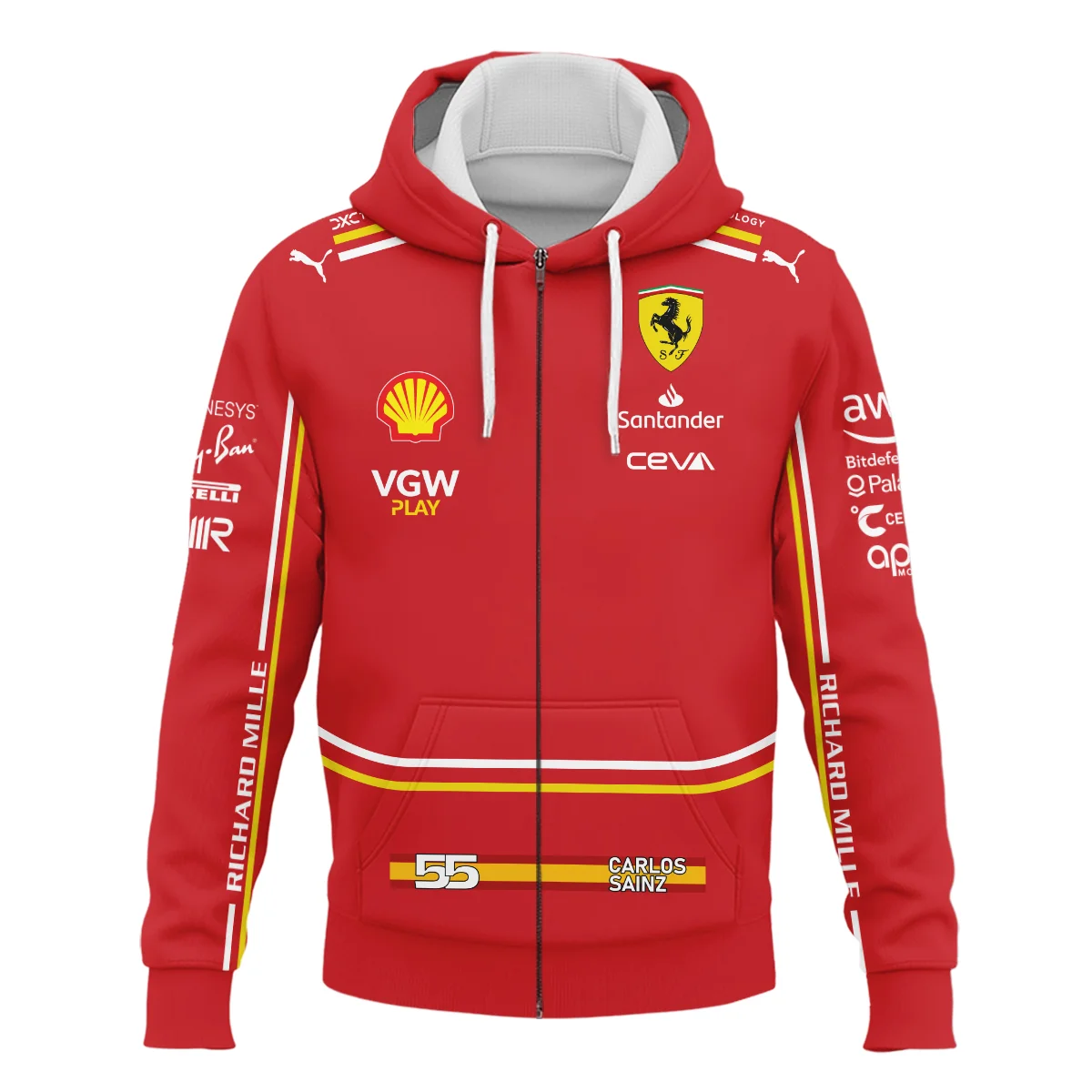 2024 Carlos Sainz Racing Suit Ferrari F1 Zipper Hoodie BLVACS190825A8ZHD - Image 2