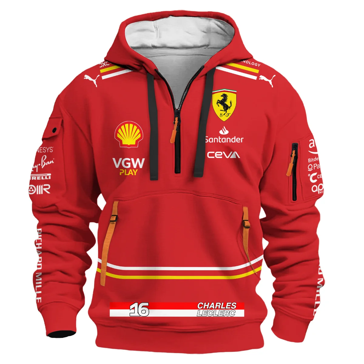 2024 Charles Leclerc Racing Suit Ferrari F1 Hoodie Half Zip BLVACL260825A4HDF - Image 2