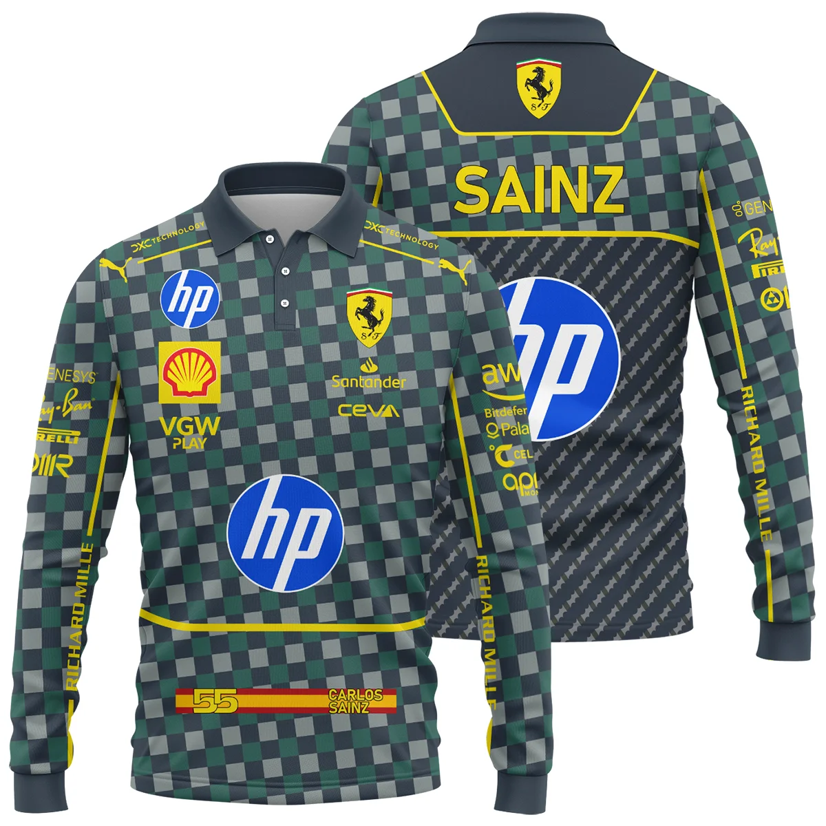 2024 Italian GP Carlos Sainz Racing Suit Ferrari F1 Long Polo Shirt BLVACS190825A5LPL - Motorsport Apparel