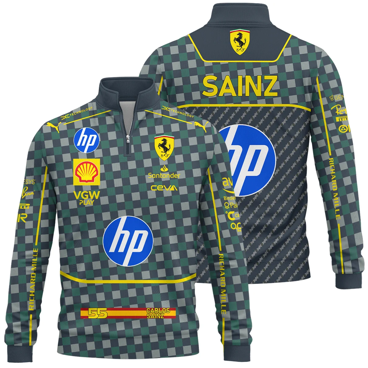 2024 Italian GP Carlos Sainz Racing Suit Ferrari F1 Quarter-Zip Sweatshirt BLVACS190825A5QZS - F1 Fan Gear