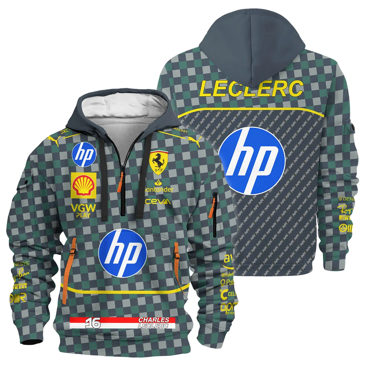 2024 Italian GP Charles Leclerc Racing Suit Ferrari F1 Hoodie Half Zip BLVACL190825A14HDF - Motorsport Apparel