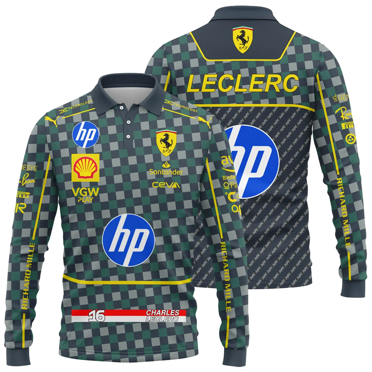 2024 Italian GP Charles Leclerc Racing Suit Ferrari F1 Long Polo Shirt BLVACL190825A14LPL - Racing Lifestyle Clothing