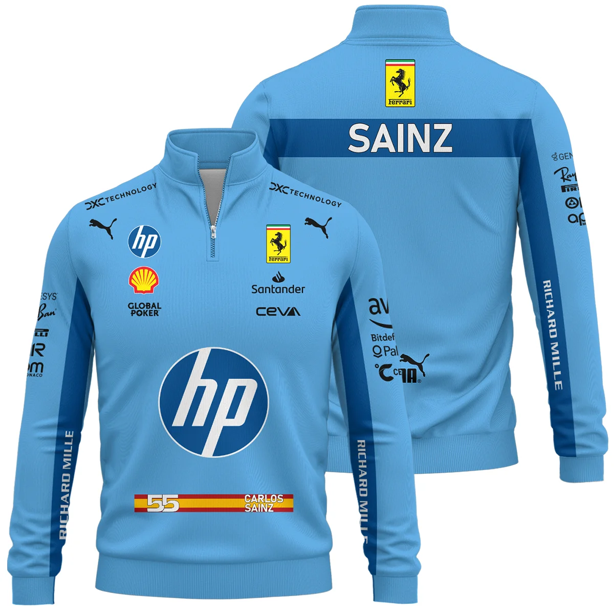 2024 Miami GP Carlos Sainz Racing Suit Ferrari F1 Quarter-Zip Sweatshirt BLVACS190825A6QZS - Race Day Outfit