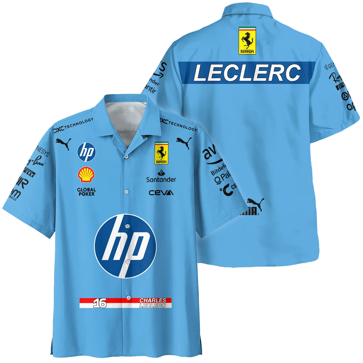 2024 Miami GP Charles Leclerc Racing Suit Ferrari F1 Hawaiian Shirt BLVACL190825A15HW - Motorsport Apparel