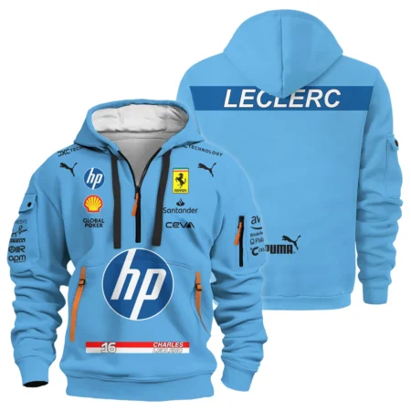 2024 Miami GP Charles Leclerc Racing Suit Ferrari F1 Hoodie Half Zip BLVACL190825A15HDF - F1 Fan Gear