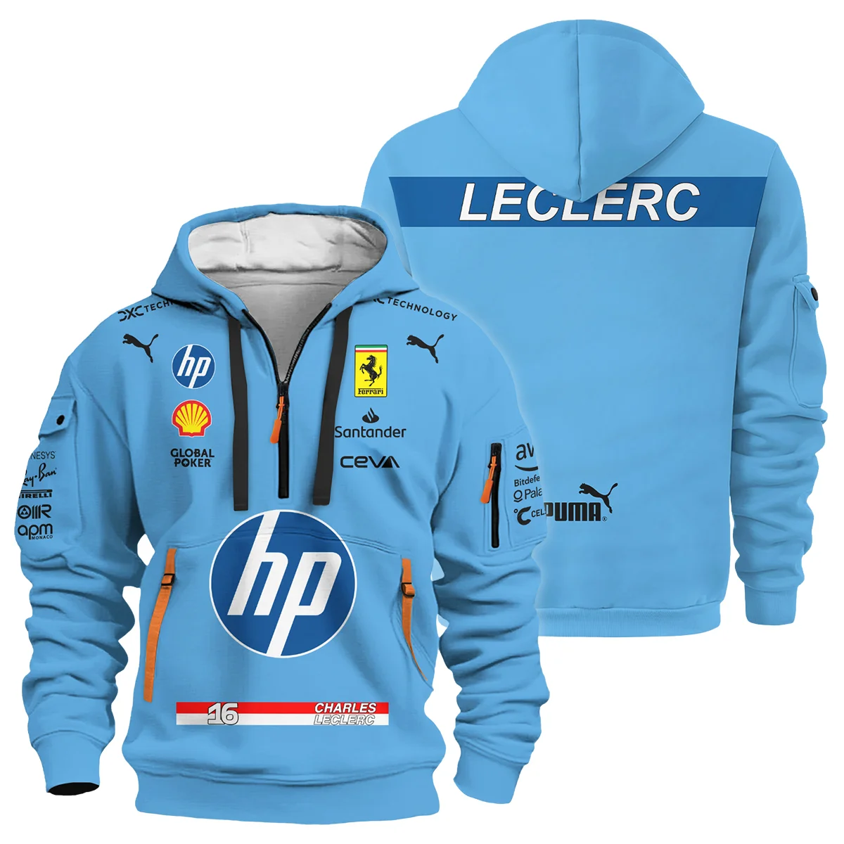 2024 Miami GP Charles Leclerc Racing Suit Ferrari F1 Hoodie Half Zip BLVACL190825A15HDF - F1 Fan Gear
