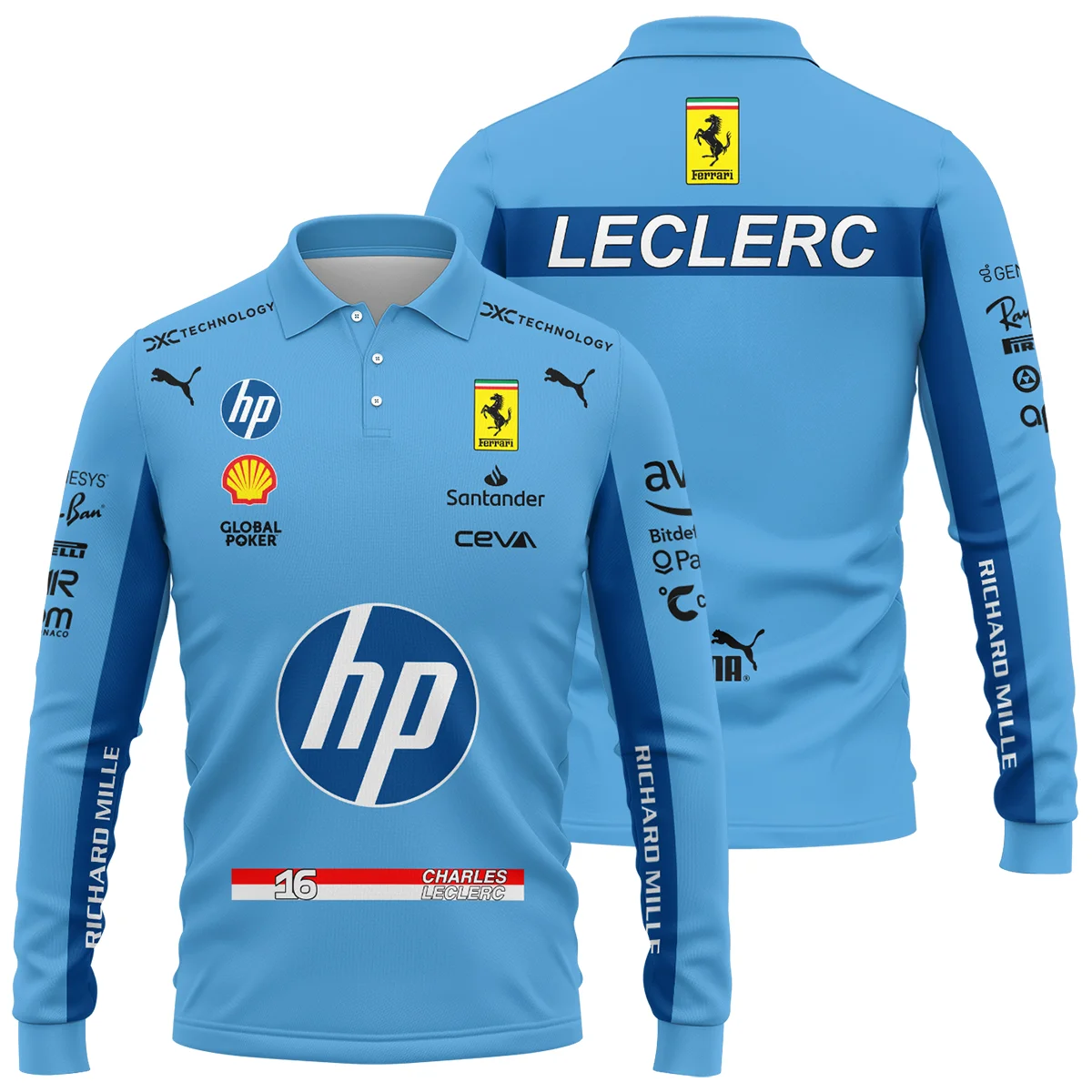 2024 Miami GP Charles Leclerc Racing Suit Ferrari F1 Long Polo Shirt BLVACL190825A15LPL - Trackside Outfit