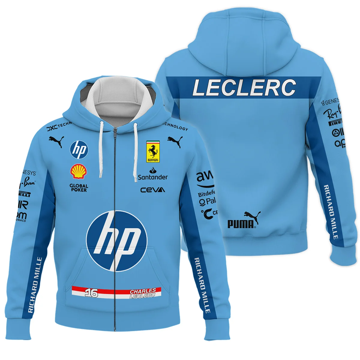 2024 Miami GP Charles Leclerc Racing Suit Ferrari F1 Zipper Hoodie BLVACL190825A15ZHD - Motorsport Lifestyle Wear