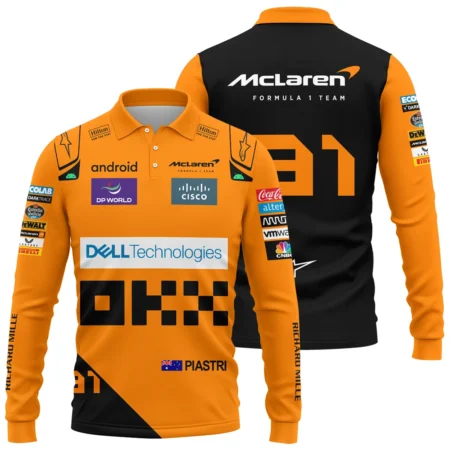 2024 Oscar Piastri Racing Suit McLaren F1 Long Polo Shirt BLVAOP150825A5LPL - Formula Racing Apparel