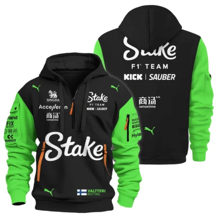 2024 Valtteri Bottas Racing Suit Kick Sauber F1 Hoodie Half Zip BLVAVB130925A4HDF - Formula Racing Apparel