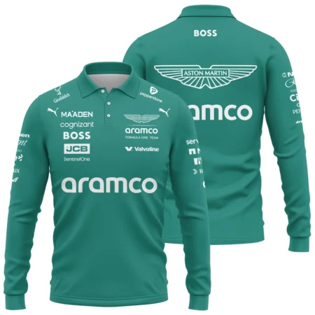 2025 Aston Martin F1 Race Suit Long Polo Shirt BLVA120725A04AMLPL - Motorsport Apparel