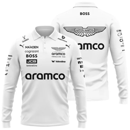 2025 Aston Martin F1 Team Suit Long Polo Shirt BLVA120725A06AMLPL - Formula Racing Apparel