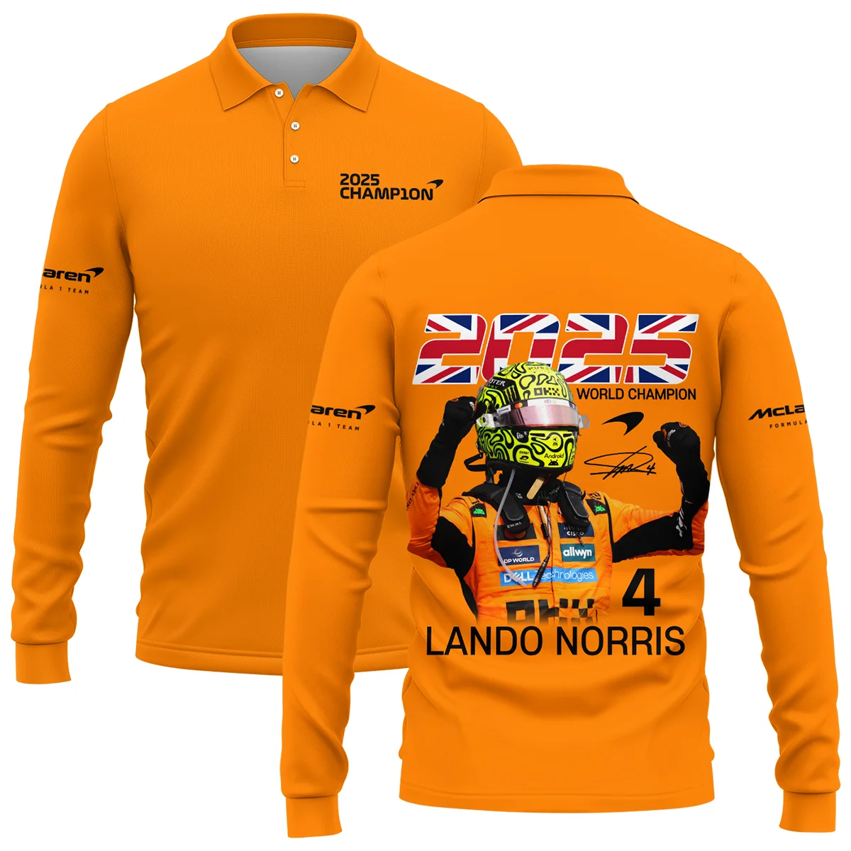 2025 Driver Champion Lando Norris McLaren F1 Team Long Polo Shirt BLNRWDCA9LPL - Pit Lane Clothing