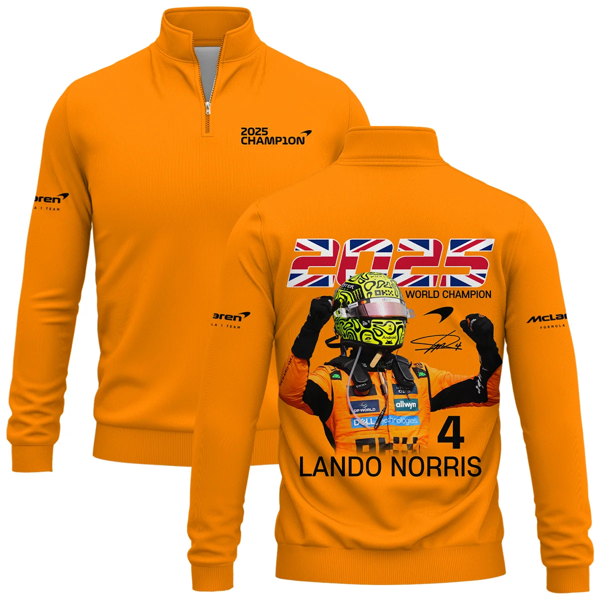 2025 Driver Champion Lando Norris McLaren F1 Team Quarter-Zip Sweatshirt BLNRWDCA9QZS - Race Day Design