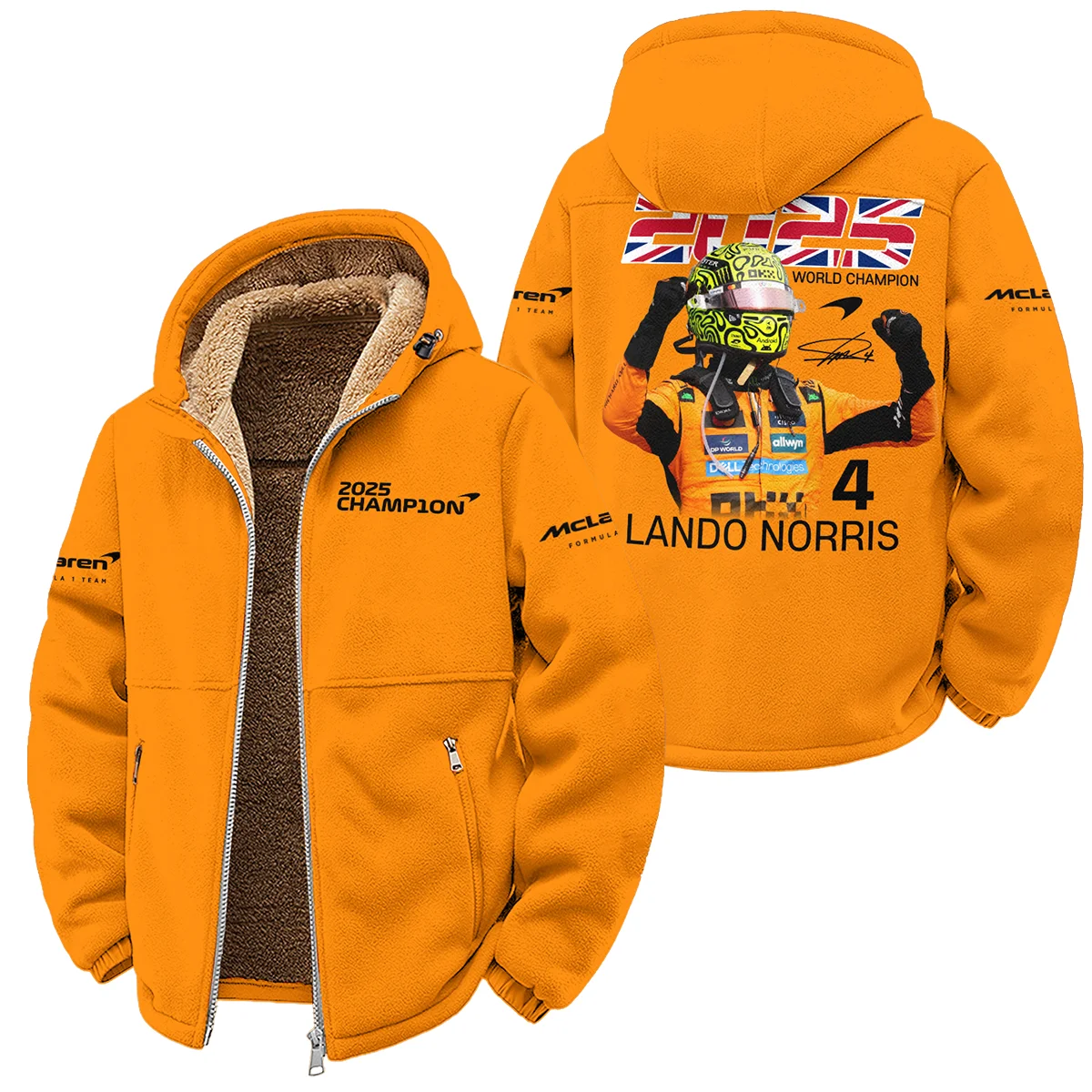 2025 Driver Champion Lando Norris McLaren F1 Team Winter Fleece Jacket BLNRWDCA9WFJ - F1 Fan Gear