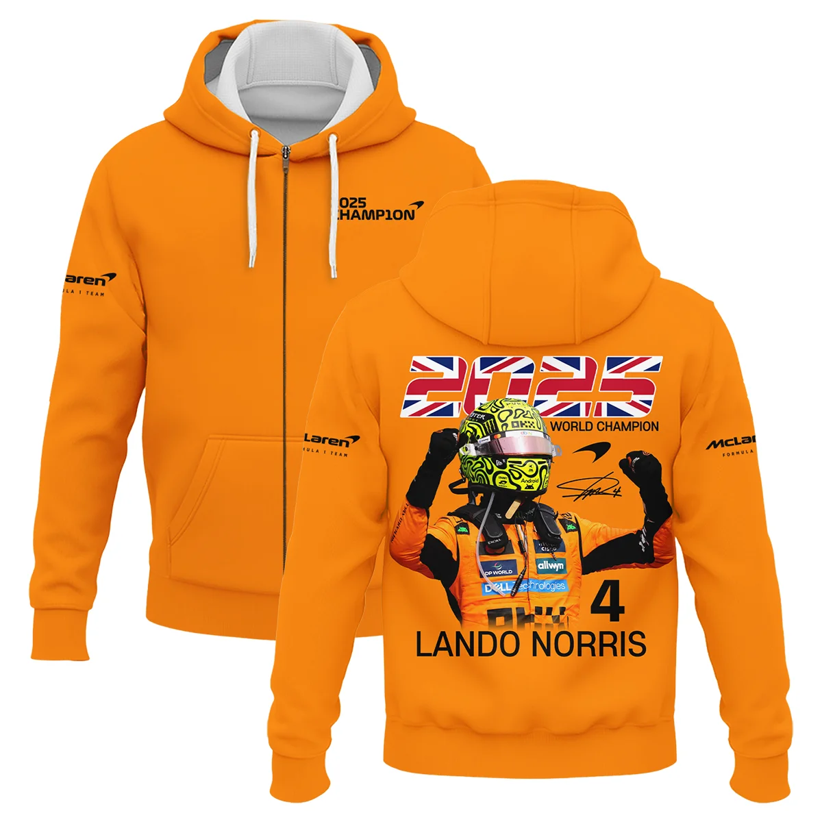 2025 Driver Champion Lando Norris McLaren F1 Team Zipper Hoodie BLNRWDCA9ZHD - Trackside Outfit