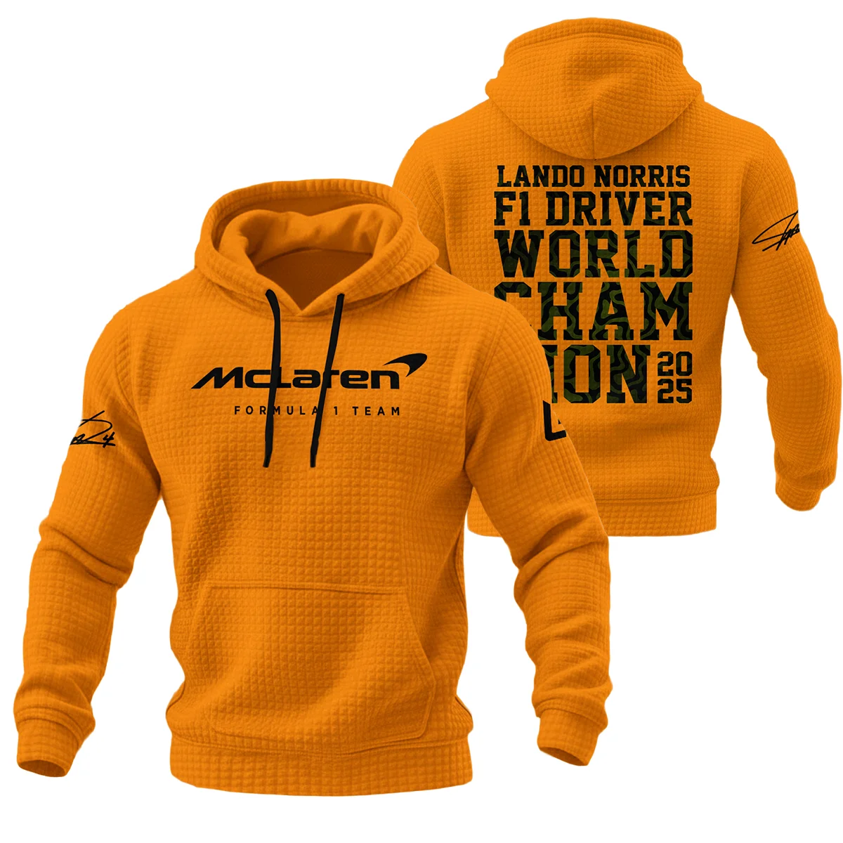 2025 F1 Driver Champion Lando Norris McLaren F1 Team Hoodie Quilted Waffle BLNRWDCA6HQW - F1 Fan Gear
