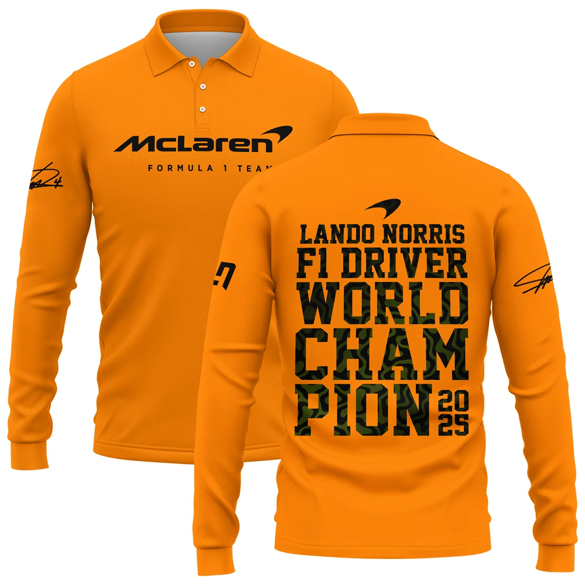 2025 F1 Driver Champion Lando Norris McLaren F1 Team Long Polo Shirt BLNRWDCA6LPL - Trackside Outfit